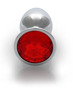 Ouch! Round Gem Butt Plug Small Silver/Ruby Red