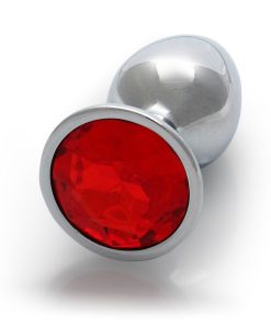 Ouch! Round Gem Butt Plug Small Silver/Ruby Red