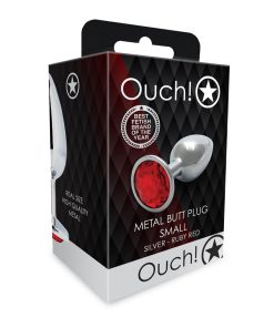 Ouch! Round Gem Butt Plug Small Silver/Ruby Red
