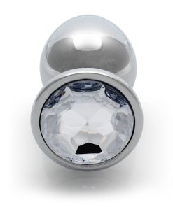 Ouch! Round Gem Butt Plug Large Silver/Diamond