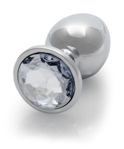 Ouch! Round Gem Butt Plug Large Silver/Diamond