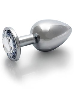 Ouch! Round Gem Butt Plug Large Silver/Diamond