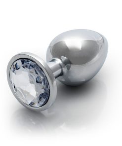 Ouch! Round Gem Butt Plug Large Silver/Diamond
