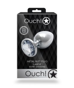 Ouch! Round Gem Butt Plug Large Silver/Diamond