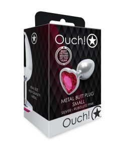 Ouch! Heart Gem Butt Plug Small Silver/Rubellite Pink