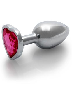 Ouch! Heart Gem Butt Plug Small Silver/Rubellite Pink