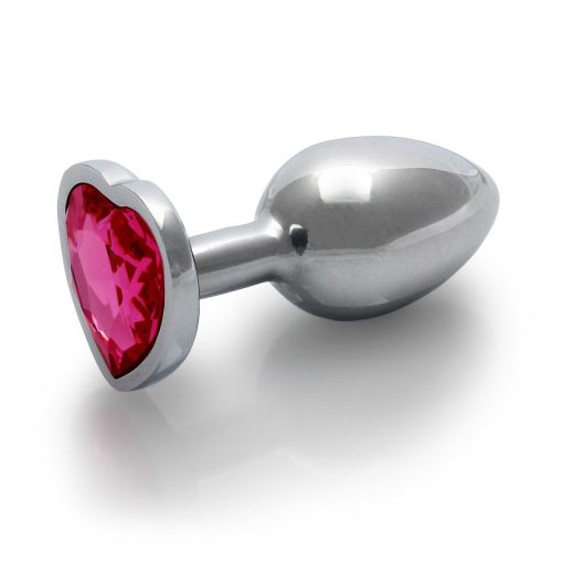Ouch! Heart Gem Butt Plug Small Silver/Rubellite Pink - Image 3