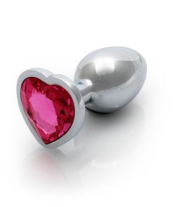 Ouch! Heart Gem Butt Plug Small Silver/Rubellite Pink