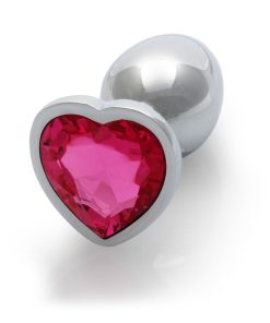 Ouch! Heart Gem Butt Plug Small Silver/Rubellite Pink