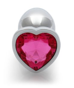 Ouch! Heart Gem Butt Plug Small Silver/Rubellite Pink