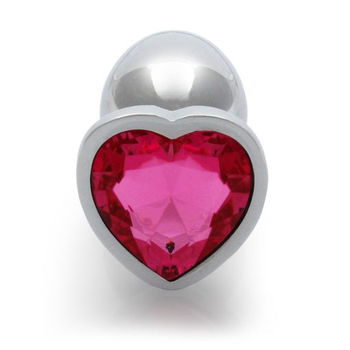 Ouch! Heart Gem Butt Plug Small Silver/Rubellite Pink - Image 6
