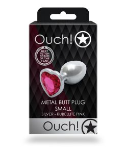 Ouch! Heart Gem Butt Plug Small Silver/Rubellite Pink