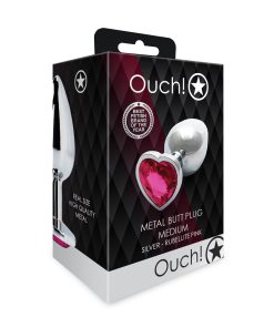 Ouch! Heart Gem Butt Plug Medium Silver/Rubellite Pink