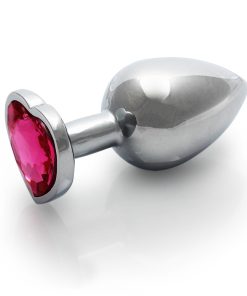 Ouch! Heart Gem Butt Plug Medium Silver/Rubellite Pink