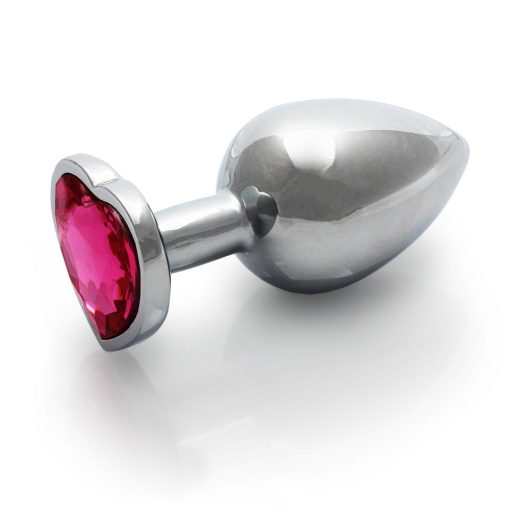 Ouch! Heart Gem Butt Plug Medium Silver/Rubellite Pink - Image 3