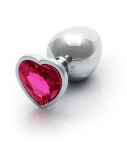 Ouch! Heart Gem Butt Plug Medium Silver/Rubellite Pink