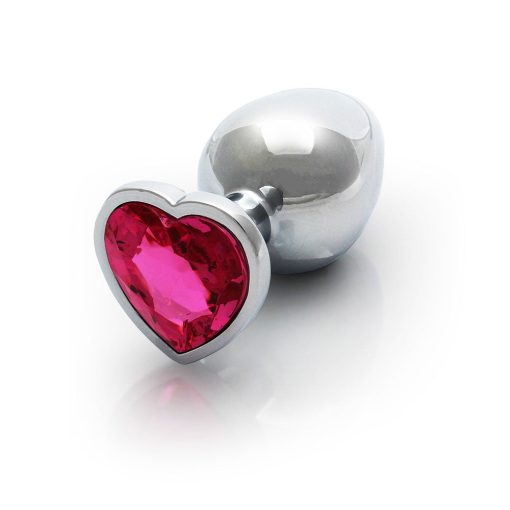 Ouch! Heart Gem Butt Plug Medium Silver/Rubellite Pink - Image 4