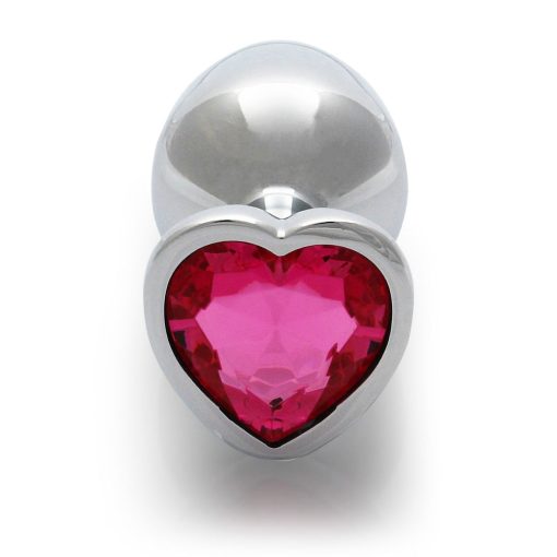Ouch! Heart Gem Butt Plug Medium Silver/Rubellite Pink - Image 5