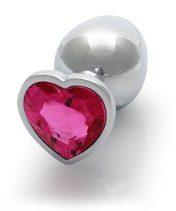 Ouch! Heart Gem Butt Plug Medium Silver/Rubellite Pink