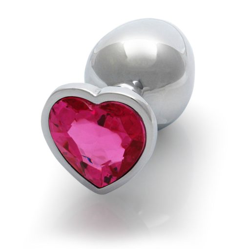Ouch! Heart Gem Butt Plug Medium Silver/Rubellite Pink - Image 6