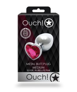 Ouch! Heart Gem Butt Plug Medium Silver/Rubellite Pink