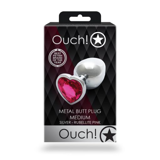 Ouch! Heart Gem Butt Plug Medium Silver/Rubellite Pink - Image 8