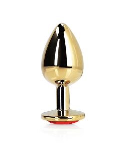 Ouch! Heart Gem Butt Plug Medium Gold/Ruby Red