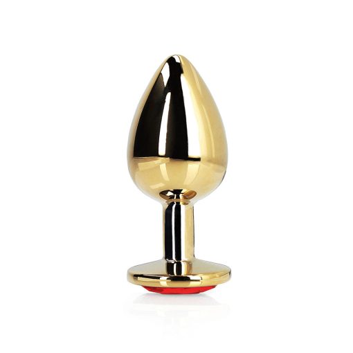 Ouch! Heart Gem Butt Plug Medium Gold/Ruby Red - Image 2