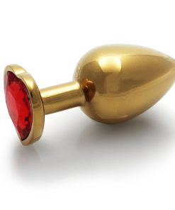 Ouch! Heart Gem Butt Plug Medium Gold/Ruby Red