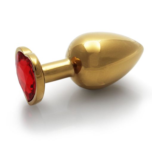 Ouch! Heart Gem Butt Plug Medium Gold/Ruby Red - Image 3