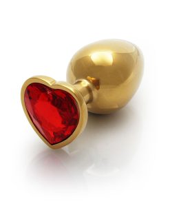 Ouch! Heart Gem Butt Plug Medium Gold/Ruby Red