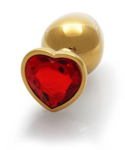 Ouch! Heart Gem Butt Plug Medium Gold/Ruby Red