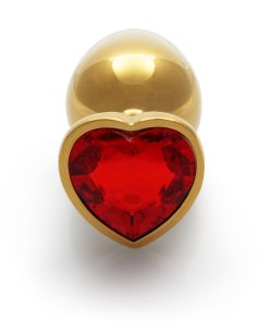 Ouch! Heart Gem Butt Plug Medium Gold/Ruby Red
