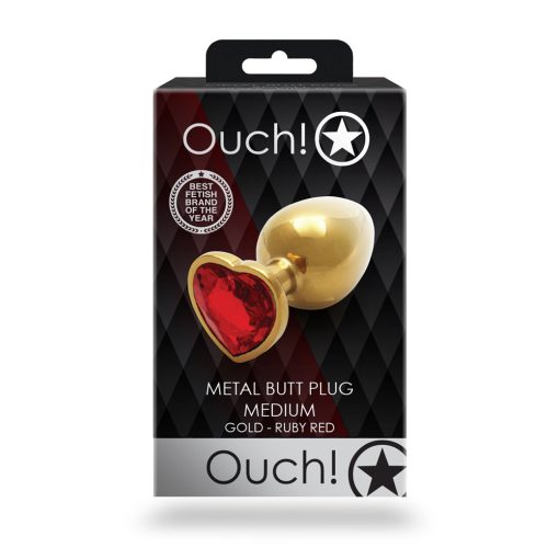 Ouch! Heart Gem Butt Plug Medium Gold/Ruby Red - Image 8