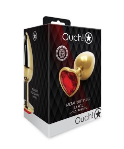 Ouch! Heart Gem Butt Plug Large Gold/Ruby Red