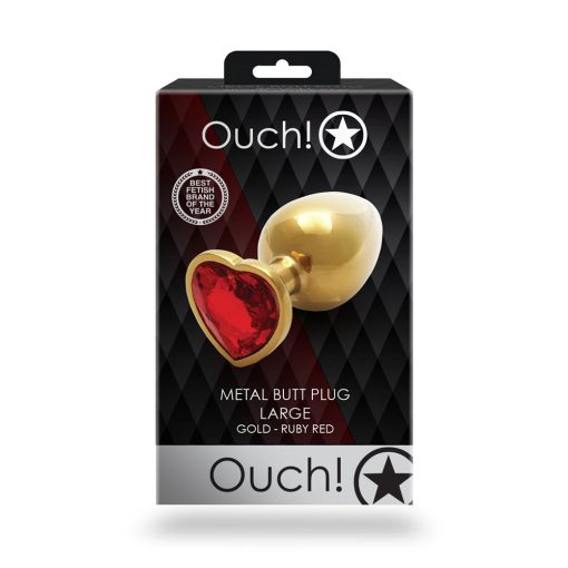 Ouch! Heart Gem Butt Plug Large Gold/Ruby Red - Image 8