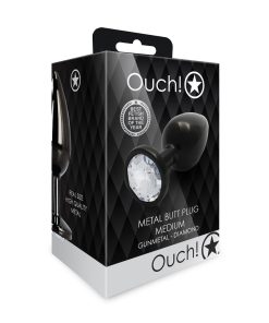 Ouch! Round Gem Butt Plug Medium Gunmetal/Diamond