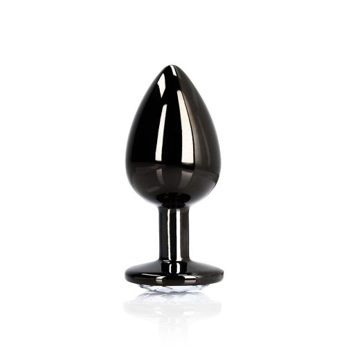 Ouch! Round Gem Butt Plug Medium Gunmetal/Diamond - Image 2
