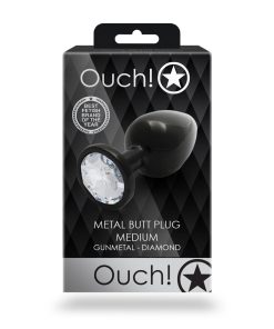 Ouch! Round Gem Butt Plug Medium Gunmetal/Diamond