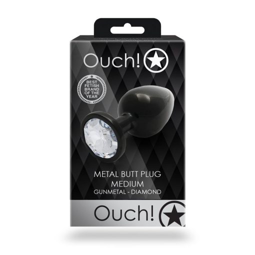 Ouch! Round Gem Butt Plug Medium Gunmetal/Diamond - Image 8