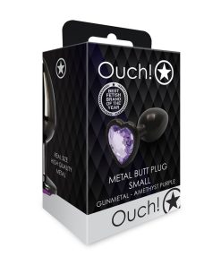 Ouch! Heart Gem Butt Plug Small Gunmetal/Amethyst