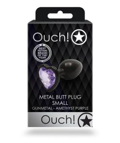 Ouch! Heart Gem Butt Plug Small Gunmetal/Amethyst