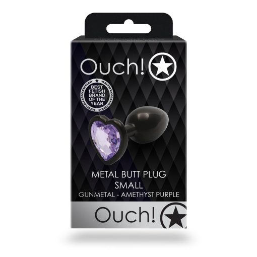 Ouch! Heart Gem Butt Plug Small Gunmetal/Amethyst - Image 8