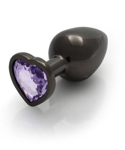 Ouch! Heart Gem Butt Plug Medium Gunmetal/Amethyst