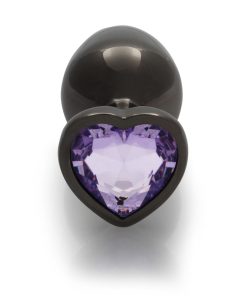 Ouch! Heart Gem Butt Plug Medium Gunmetal/Amethyst