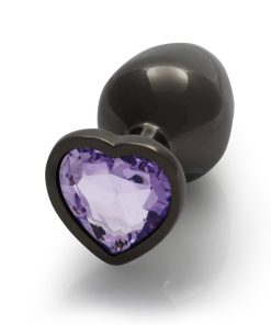 Ouch! Heart Gem Butt Plug Medium Gunmetal/Amethyst