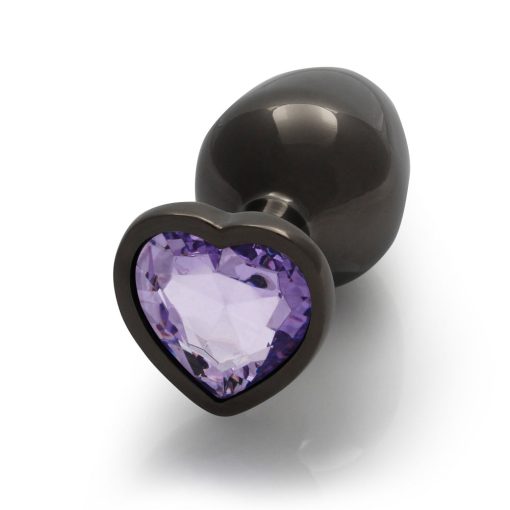 Ouch! Heart Gem Butt Plug Medium Gunmetal/Amethyst - Image 6