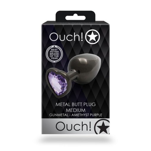 Ouch! Heart Gem Butt Plug Medium Gunmetal/Amethyst - Image 8