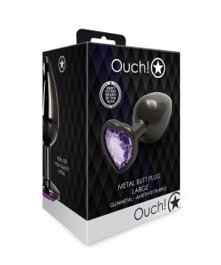 Ouch! Heart Gem Butt Plug Large Gunmetal/Amethyst