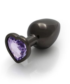 Ouch! Heart Gem Butt Plug Large Gunmetal/Amethyst